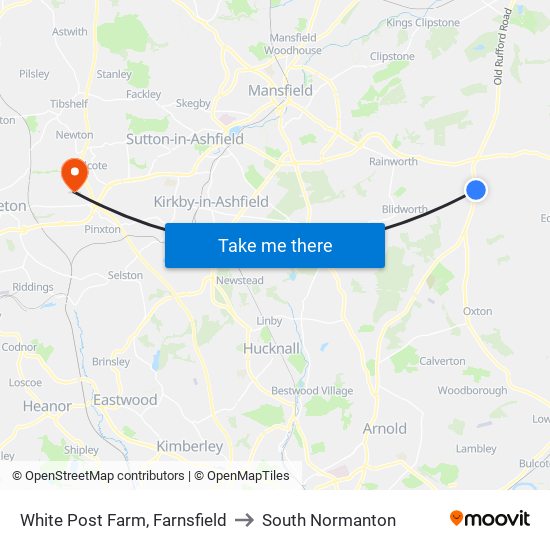 White Post Farm, Farnsfield to South Normanton map