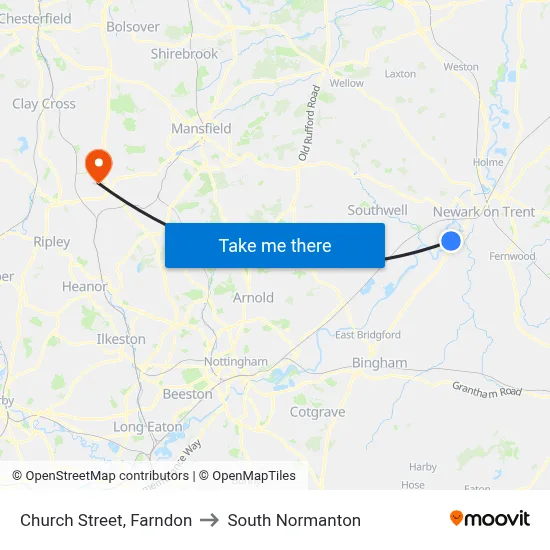 Church Street, Farndon to South Normanton map