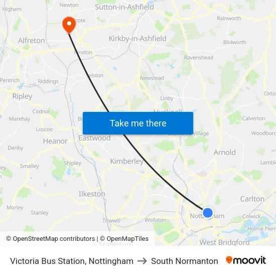 Victoria Bus Station, Nottingham to South Normanton map