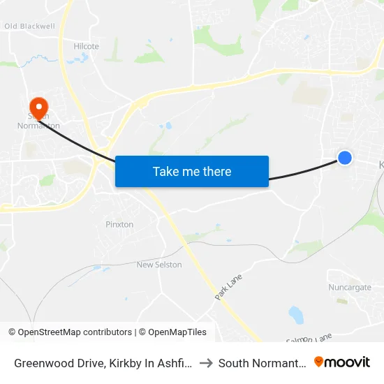 Greenwood Drive, Kirkby In Ashfield to South Normanton map