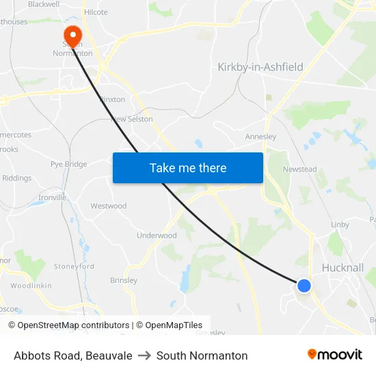 Abbots Road, Beauvale to South Normanton map