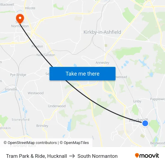 Tram Park & Ride, Hucknall to South Normanton map