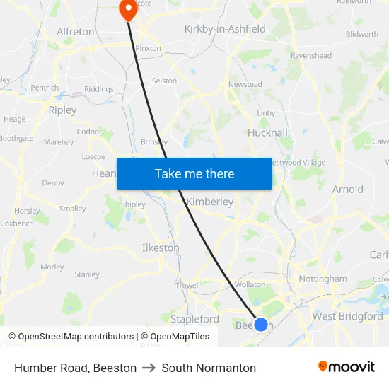 Humber Road, Beeston to South Normanton map