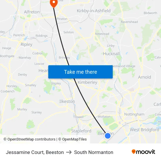 Jessamine Court, Beeston to South Normanton map