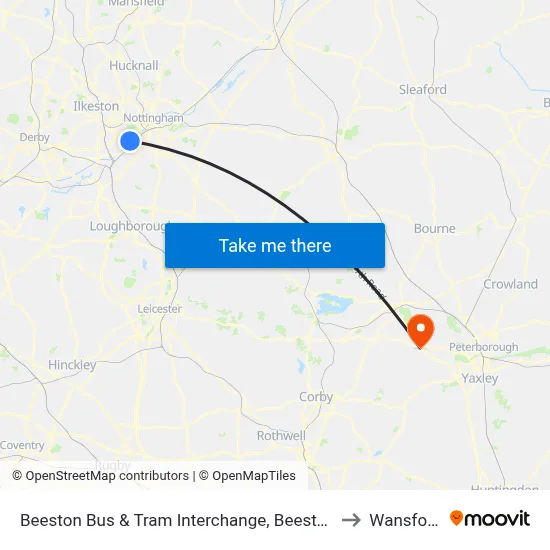 Beeston Bus & Tram Interchange, Beeston to Wansford map