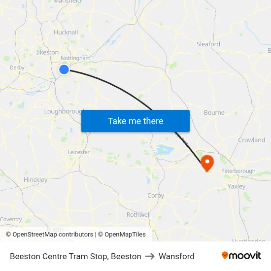 Beeston Centre Tram Stop, Beeston to Wansford map