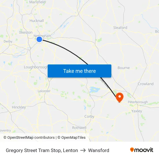 Gregory Street Tram Stop, Lenton to Wansford map