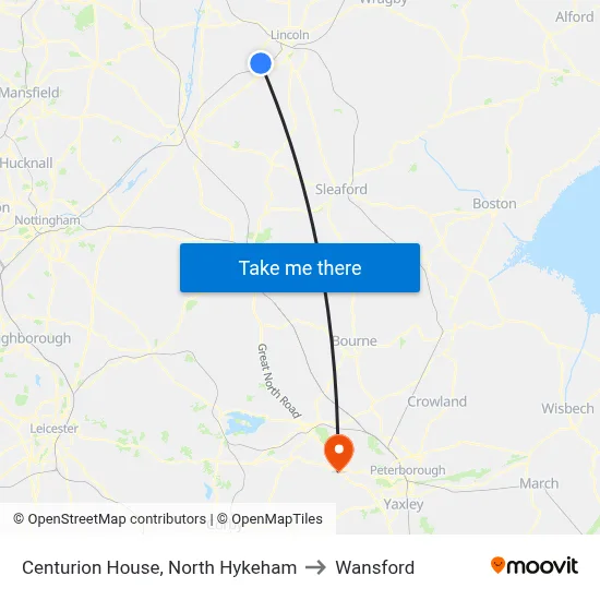 Centurion House, North Hykeham to Wansford map