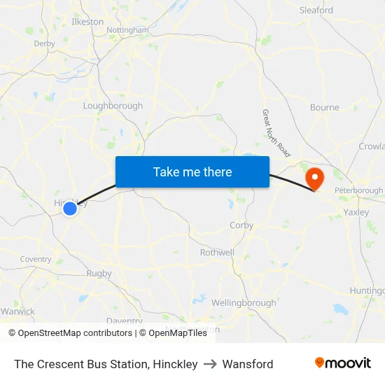 The Crescent Bus Station, Hinckley to Wansford map