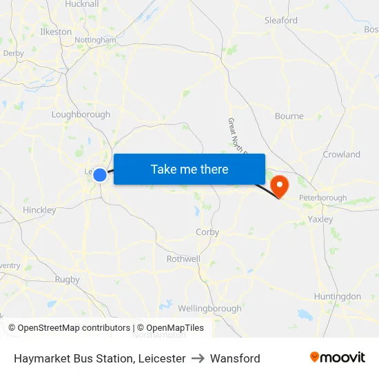 Haymarket Bus Station, Leicester to Wansford map