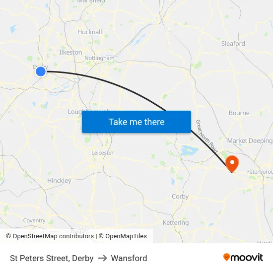 St Peters Street, Derby to Wansford map