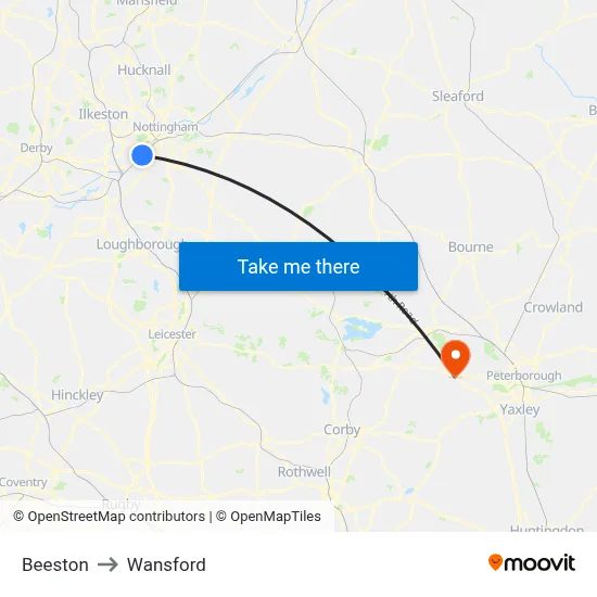 Beeston to Wansford map