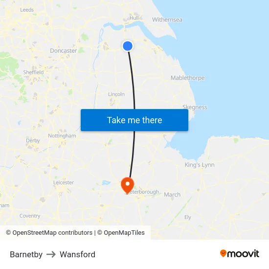 Barnetby to Wansford map