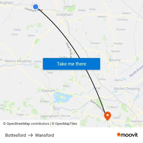 Bottesford to Wansford map