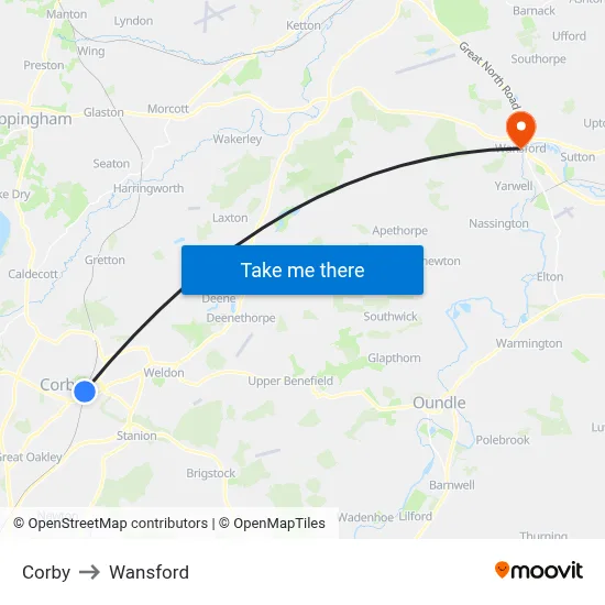 Corby to Wansford map