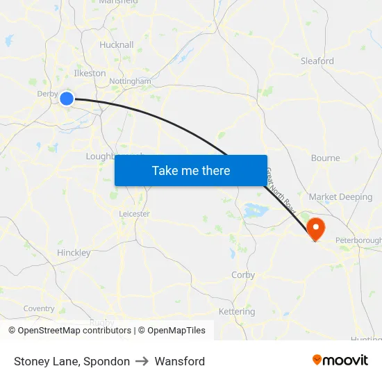 Stoney Lane, Spondon to Wansford map