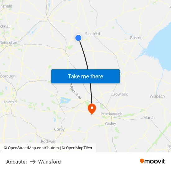 Ancaster to Wansford map