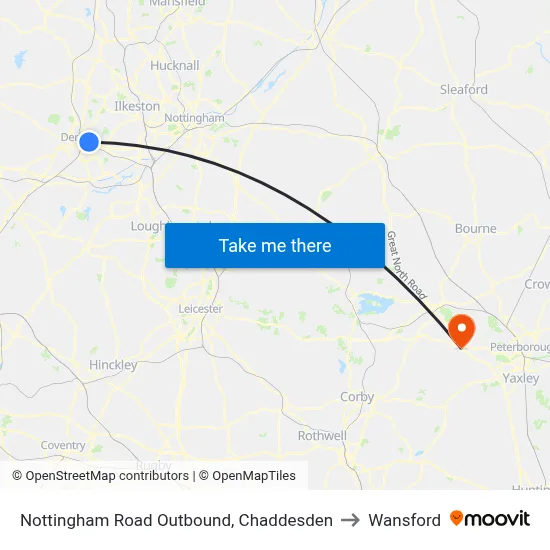 Nottingham Road Outbound, Chaddesden to Wansford map
