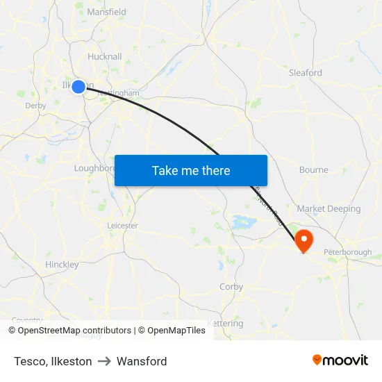 Tesco, Ilkeston to Wansford map
