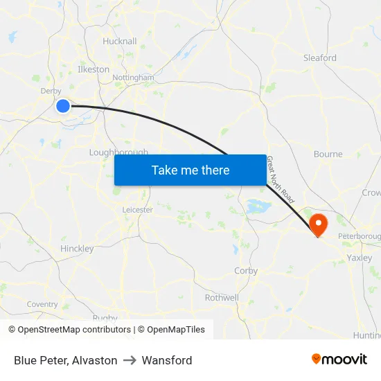 Blue Peter, Alvaston to Wansford map
