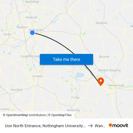 Uon North Entrance, Nottingham University Main Campus (Un14) to Wansford map