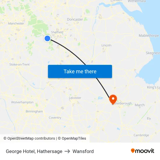 George Hotel, Hathersage to Wansford map