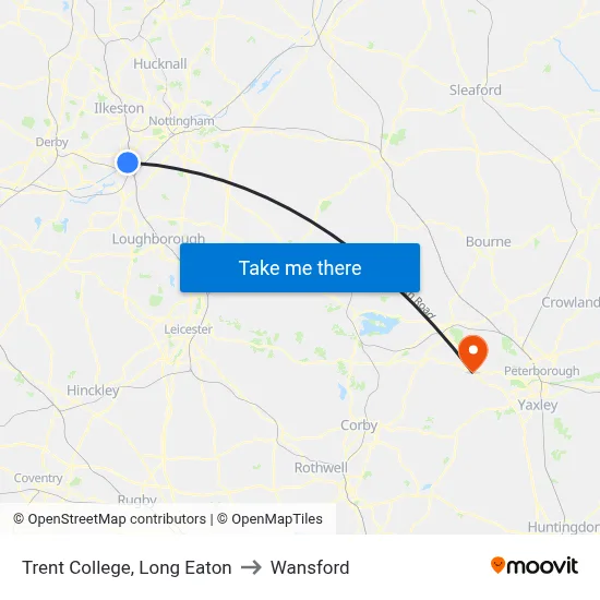 Trent College, Long Eaton to Wansford map