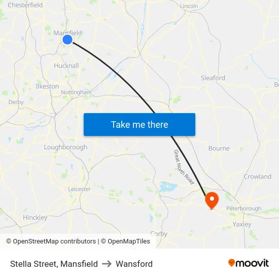 Stella Street, Mansfield to Wansford map