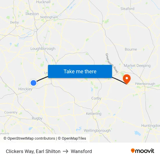 Clickers Way, Earl Shilton to Wansford map