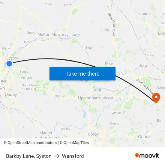 Barkby Lane, Syston to Wansford map