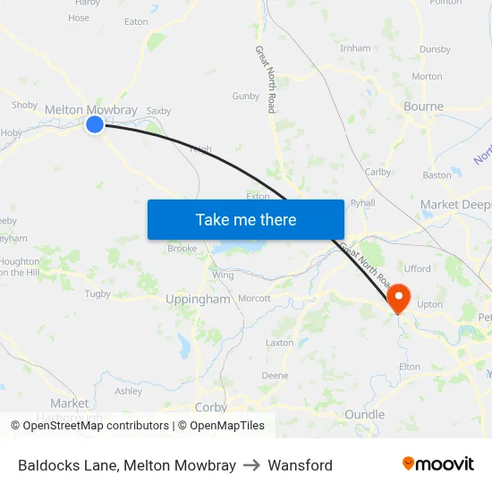 Baldocks Lane, Melton Mowbray to Wansford map