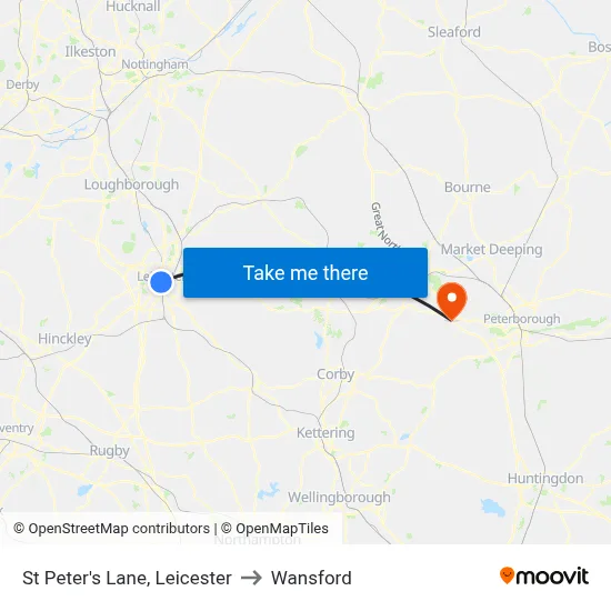 St Peter's Lane, Leicester to Wansford map