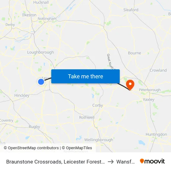 Braunstone Crossroads, Leicester Forest East to Wansford map