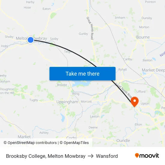 Brooksby College, Melton Mowbray to Wansford map