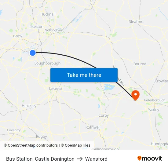 Bus Station, Castle Donington to Wansford map