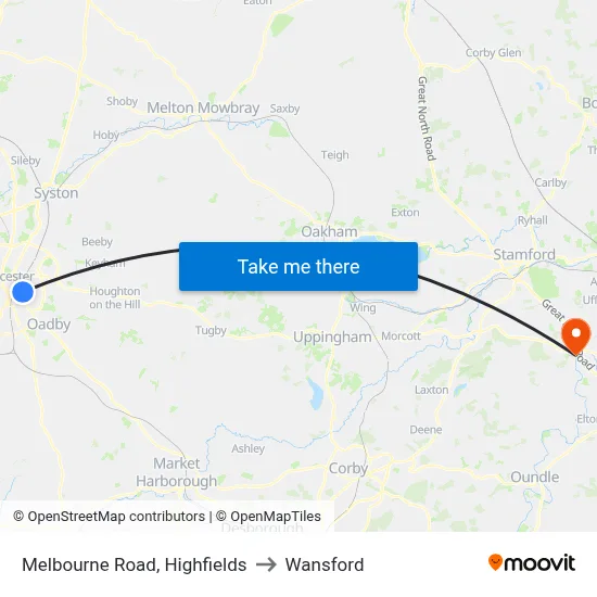 Melbourne Road, Highfields to Wansford map
