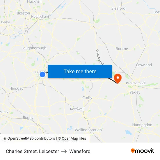 Charles Street, Leicester to Wansford map