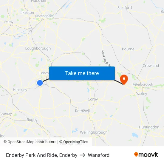 Enderby Park And Ride, Enderby to Wansford map