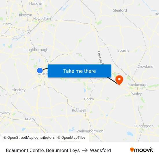 Beaumont Centre, Beaumont Leys to Wansford map