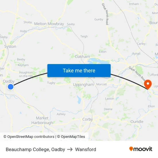 Beauchamp College, Oadby to Wansford map