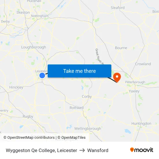 Wyggeston Qe College, Leicester to Wansford map