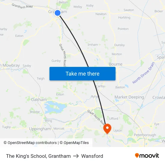 The King's School, Grantham to Wansford map