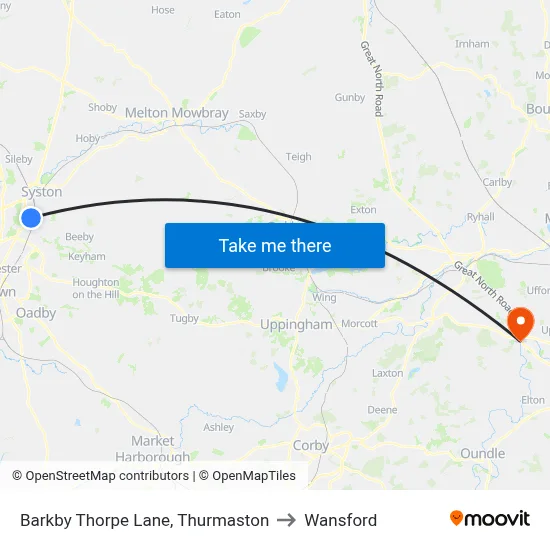 Barkby Thorpe Lane, Thurmaston to Wansford map