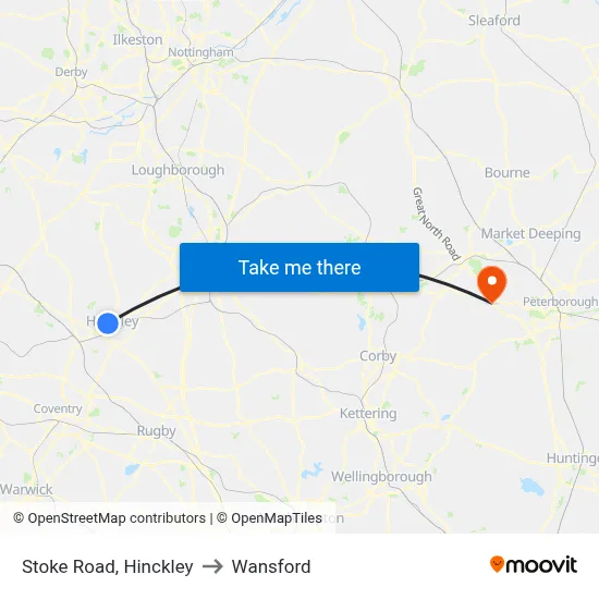 Stoke Road, Hinckley to Wansford map