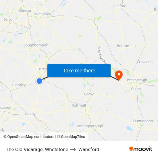 The Old Vicarage, Whetstone to Wansford map