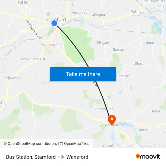 Bus Station, Stamford to Wansford map