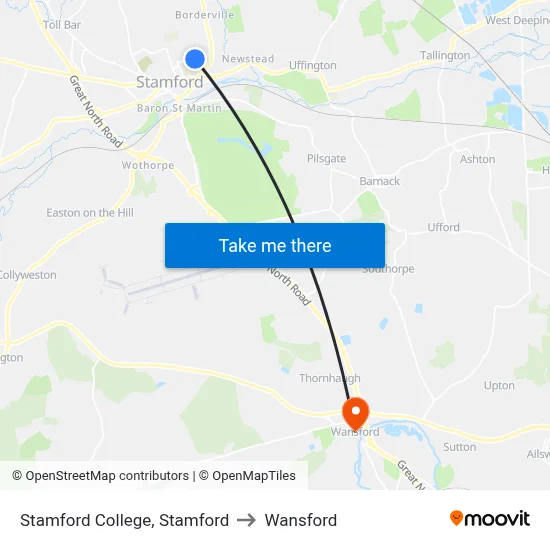 Stamford College, Stamford to Wansford map