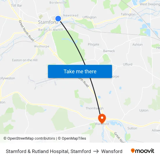 Stamford & Rutland Hospital, Stamford to Wansford map
