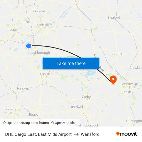 DHL Cargo East, East Mids Airport to Wansford map