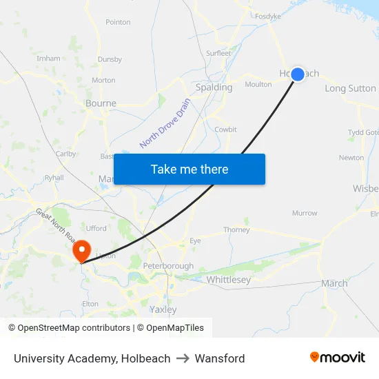 University Academy, Holbeach to Wansford map